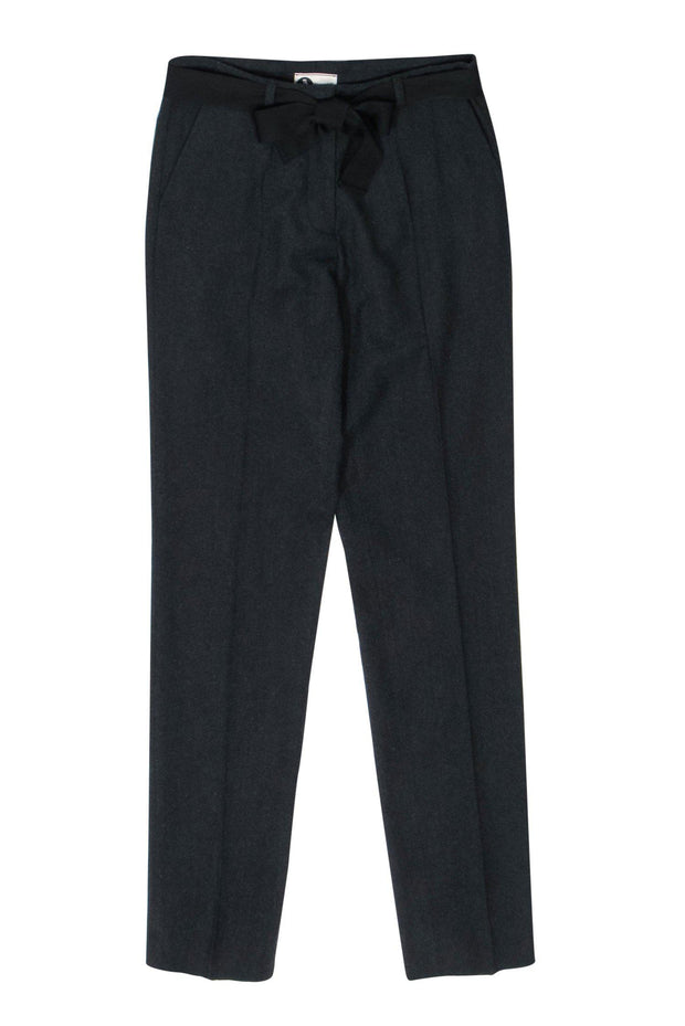 Current Boutique-Lanvin - Gray Wool Tapered Leg Trousers w/ Ribbon Belt Sz 6