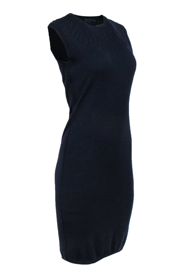 Current Boutique-Lanvin - Navy Knit Sleeveless Sweater Dress w/ Embossed Neckline Size S/M