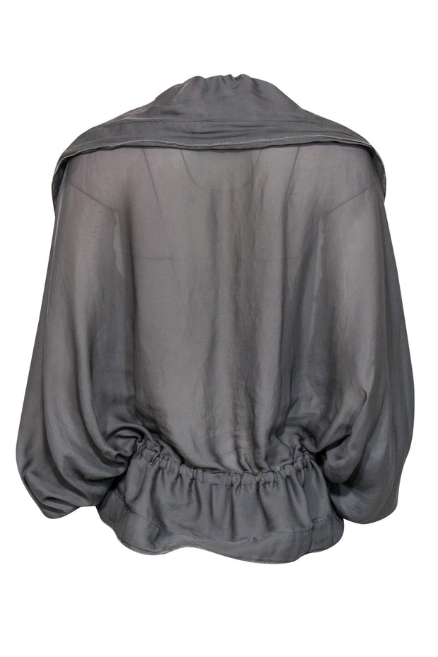 Current Boutique-Lanvin - Semi-Sheer Gray Ruched Open Cardigan Sz 6