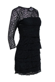 Current Boutique-Laundry by Shelli Segal - Black Lace Long Sleeve Tiered Dress Sz 4