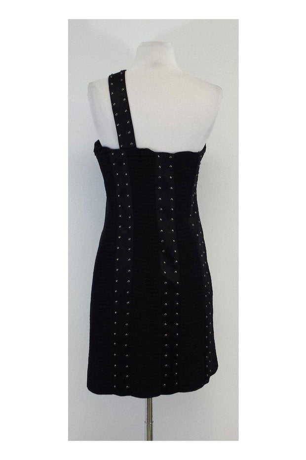 Current Boutique-Laundry by Shelli Segal - Black Pleated & Studded One Shoulder Dress Sz 6