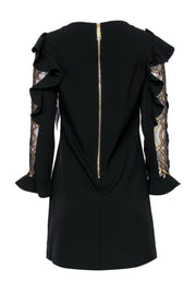 Current Boutique-Laundry by Shelli Segal - Black Ruffle Dress w/ Golden Mesh Sleeves Sz 0