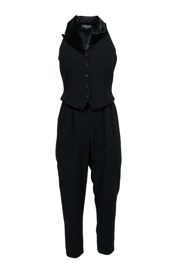 Current Boutique-Laundry by Shelli Segal - Black Tapered Leg Jumpsuit w/ Waistcoat Sz 6