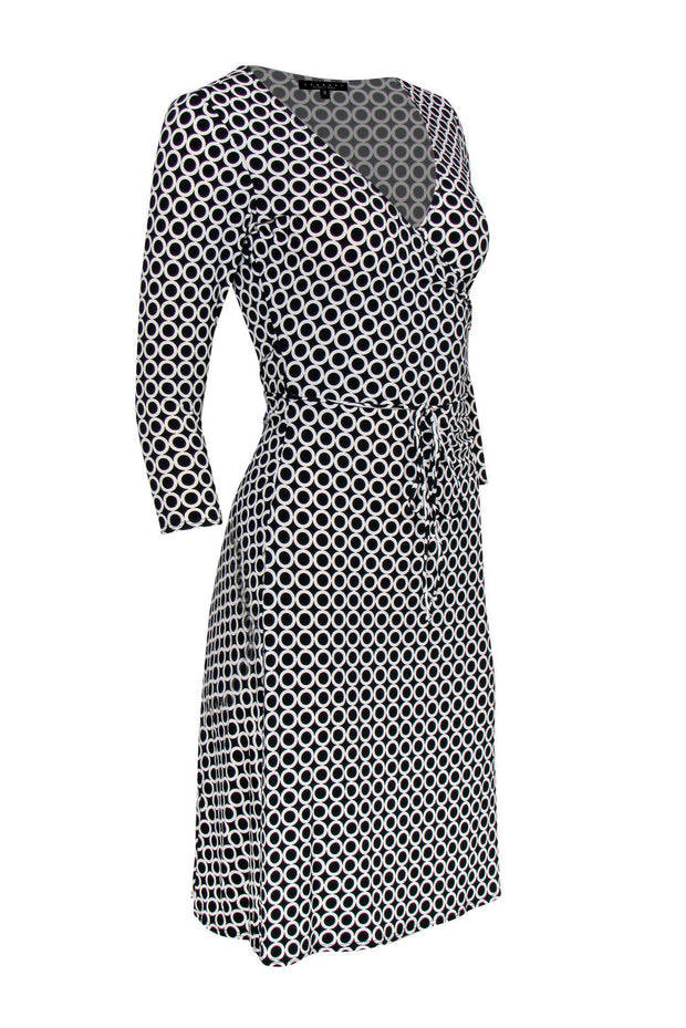 Current Boutique-Laundry by Shelli Segal - Black & White Circle Pattern Wrap Dress Sz 0