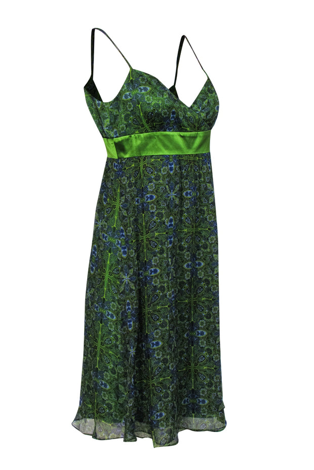 Current Boutique-Laundry by Shelli Segal - Green Paisley Printed Silk Satin Sundress Sz 6