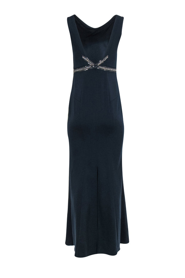 Current Boutique-Laundry by Shelli Segal - Navy Formal Maxi Dress w/ Sequins & Beading Sz 4