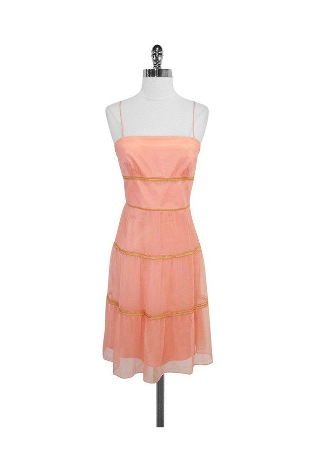 Current Boutique-Laundry by Shelli Segal - Peach & Gold Embroidered Silk Dress Sz 6