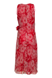 Current Boutique-Laundry by Shelli Segal - Red Floral Silk Printed Wrap Dress w/ Brooch & Fringe Sz 10