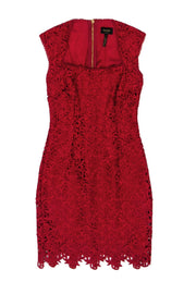 Current Boutique-Laundry by Shelli Segal - Red Lace Square Neckline Sheath Dress Sz 0
