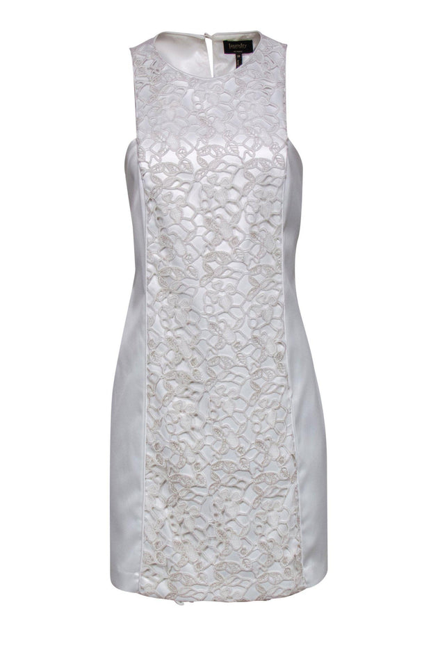 Current Boutique-Laundry by Shelli Segal - White Floral Lace Blocked Sheath Dress Sz 10