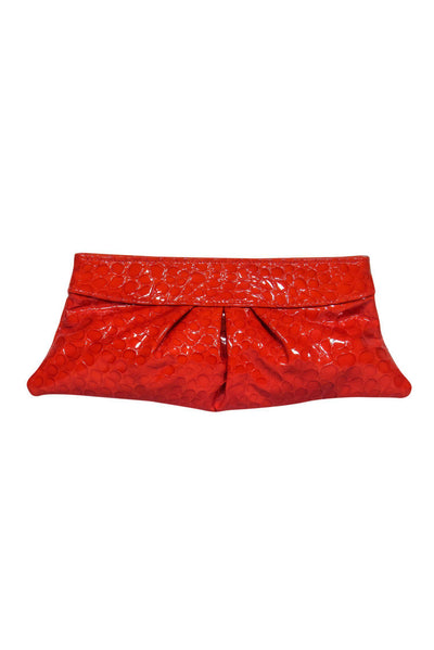 Current Boutique-Lauren Merkin - Orange Patent Leather Reptile Embossed Clutch