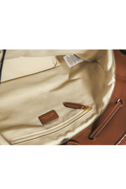 Current Boutique-Lauren Ralph Lauren - Beige Woven Drawstring Convertible Shoulder Bag w/ Leather Trim