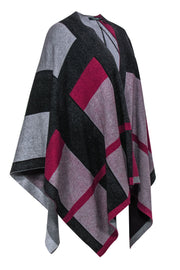 Current Boutique-Lauren Ralph Lauren - Black, Grey & Magenta Colorblocked Poncho-Style Cardigan Sz M/L
