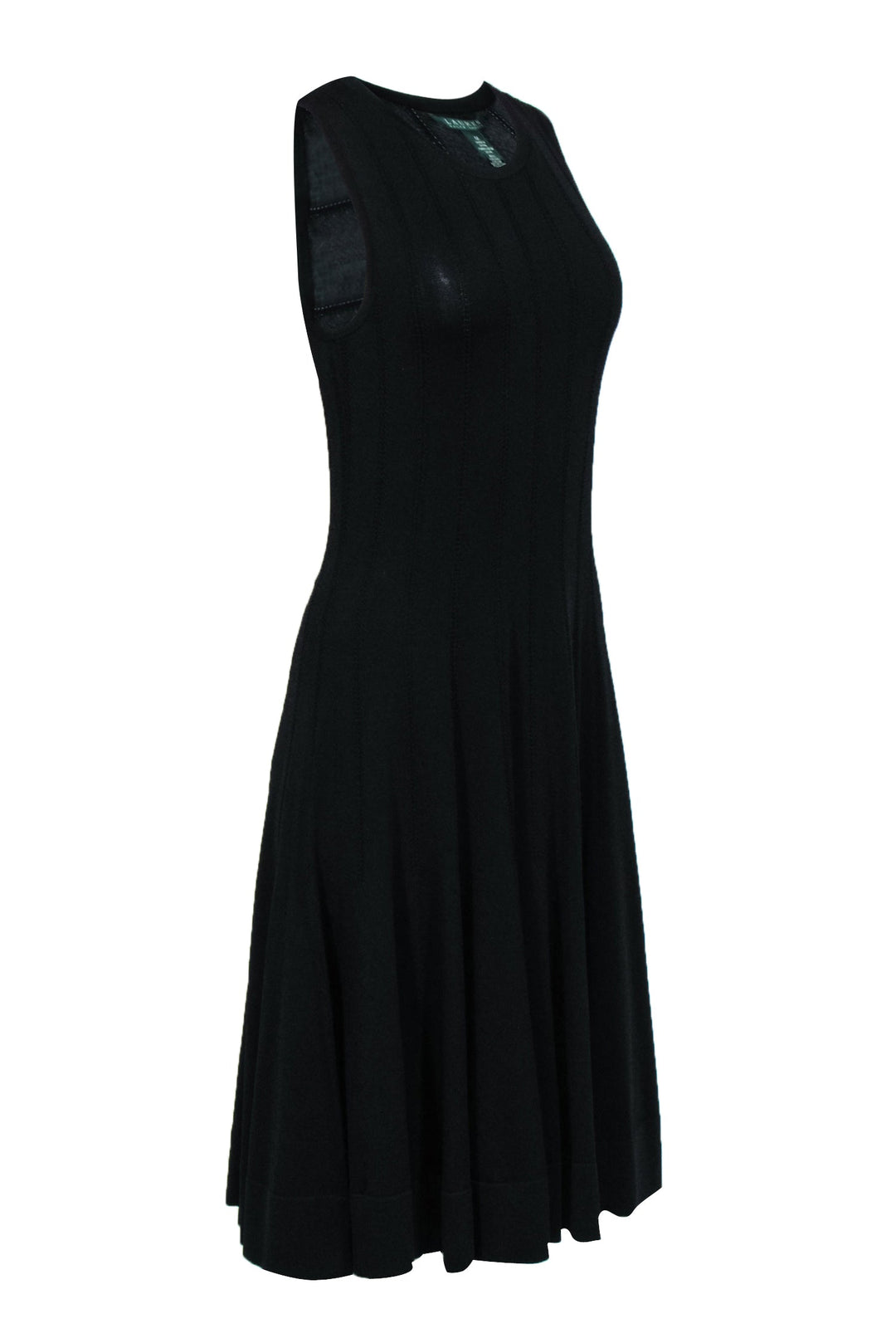 Lauren Ralph Lauren Black Knit Sleeveless Flare Midi Dress Sz M Current Boutique