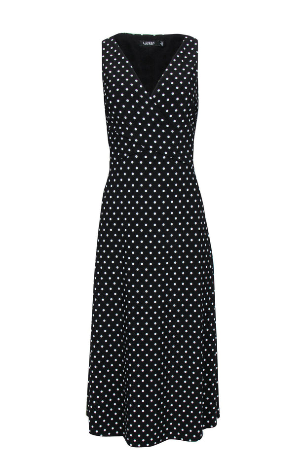 Current Boutique-Lauren Ralph Lauren - Black & White Polka Dot Sleeveless Midi Dress Sz 10