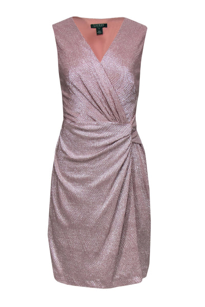 Current Boutique-Lauren Ralph Lauren - Blush Sparkly Sleeveless Sheath Dress w/ Knotted Waist Sz 14P