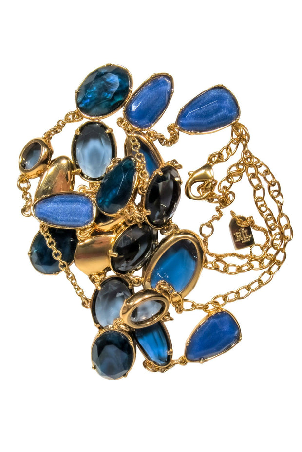 Current Boutique-Lauren Ralph Lauren - Gold, Blue & Green Jeweled Statement Necklace