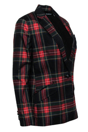 Current Boutique-Lauren Ralph Lauren - Green & Red Plaid Oversized Blazer w/ Embroidery Sz 6