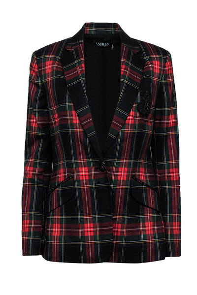 Current Boutique-Lauren Ralph Lauren - Green & Red Plaid Oversized Blazer w/ Embroidery Sz 6
