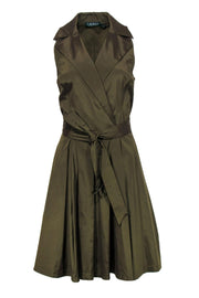 Current Boutique-Lauren Ralph Lauren - Olive Sleeveless Collared Fit & Flare Dress w/ Belt Sz 12