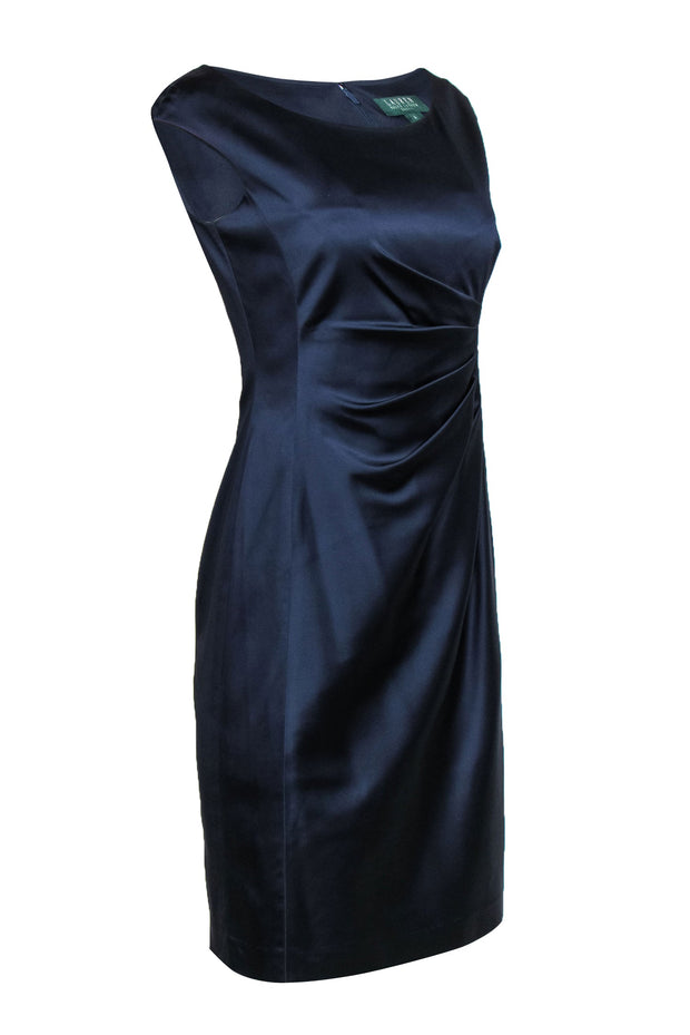 Current Boutique-Lauren Ralph Lauren - Purpleish Navy Satin Pleated Sheath Dress Sz 4