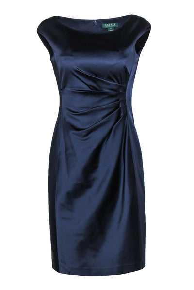 Current Boutique-Lauren Ralph Lauren - Purpleish Navy Satin Pleated Sheath Dress Sz 4