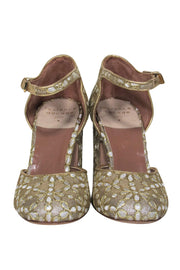 Current Boutique-Laurence Dacade - Gold Floral Embossed Mary Jane Pumps Sz 7