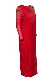 Current Boutique-Laurence Kazar - Vintage Red Long Sleeve Beaded Silk Evening Gown Sz M