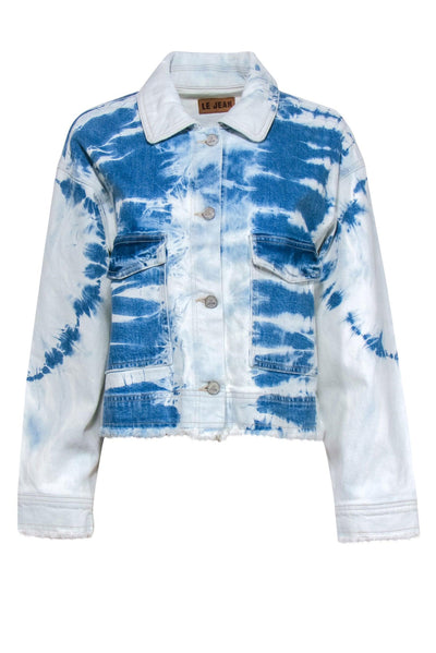 Current Boutique-Le Jean - Light Wash Tie-Dye Button-Up Denim Jacket w/ Raw Trim Sz L