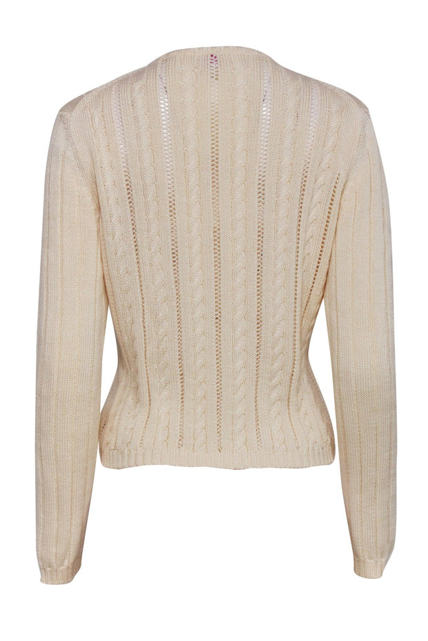 Current Boutique-Leggiadro - Cream Cable Knit Zip-Up Cotton Cardigan Sz XL