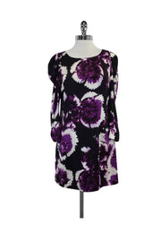 Current Boutique-Leifsdottir - Black & Purple Print Silk Shift Dress Sz 6