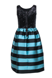 Current Boutique-Leifsdottir - Black Sequin Sleeveless w/ Blue & Black Stripe Taffeta Bottom Sz 0