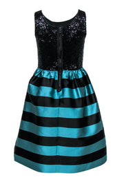 Current Boutique-Leifsdottir - Black Sequin & Turquoise Striped Cocktail Dress Sz 0