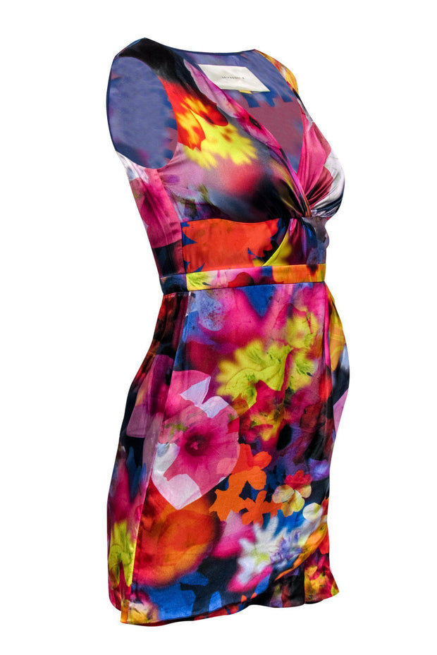 Current Boutique-Leifsdottir - Multicolored Watercolor Floral Print Silk Sheath Dress Sz 0