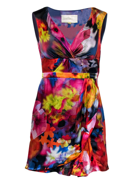 Current Boutique-Leifsdottir - Multicolored Watercolor Floral Print Silk Sheath Dress Sz 0