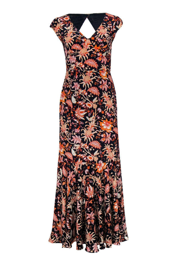 Current Boutique-Leifsdottir - Navy & Orange Tropical Floral Print Silk Maxi Dress Sz 2