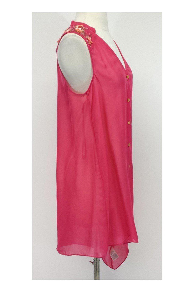 Current Boutique-Leifsdottir - Pink Beaded Silk Sleeveless Asymmetrical Blouse Sz 2