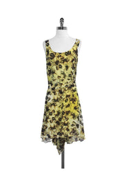 Current Boutique-Leifsdottir - Yellow & Brown Butterfly Print Silk Dress Sz 4