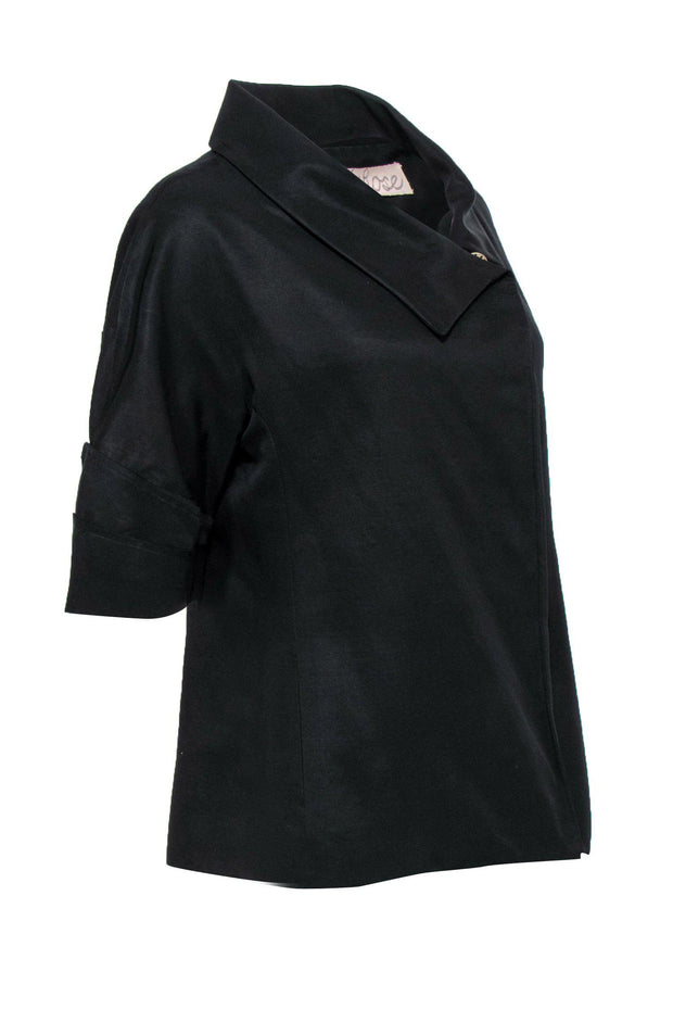 Current Boutique-Lela Rose - Black Cowl Neck Snap Button Jacket Sz 6