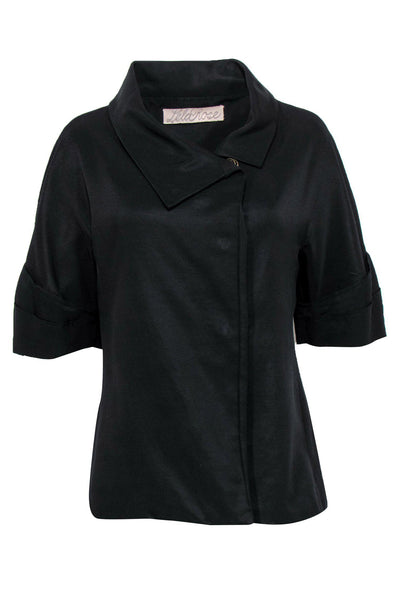 Current Boutique-Lela Rose - Black Cowl Neck Snap Button Jacket Sz 6