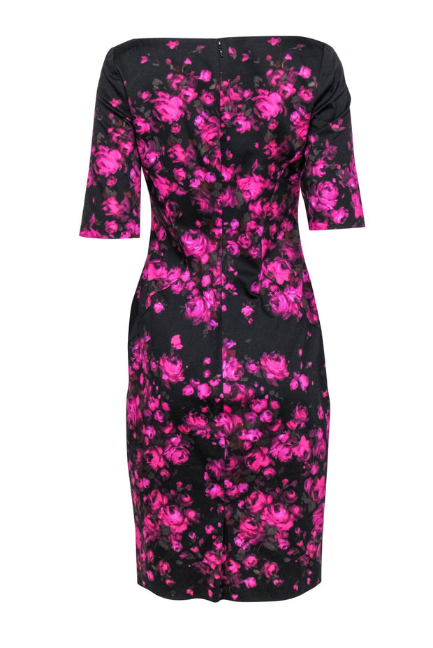 Current Boutique-Lela Rose - Black & Purple Floral Print Short Sleeve Midi Dress Sz 8