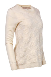 Current Boutique-Lela Rose - Cream Wool Blend Textured Sweater w/ Beading Sz S