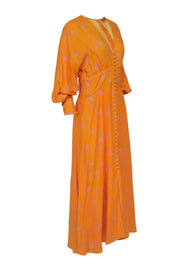 Current Boutique-Lela Rose - Mustard & Lilac Butterfly Print Long Sleeve Button-Up Maxi Dress Sz 6