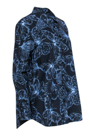 Current Boutique-Lela Rose - Navy & Blue Butterfly Printed Cotton Blouse Sz 12