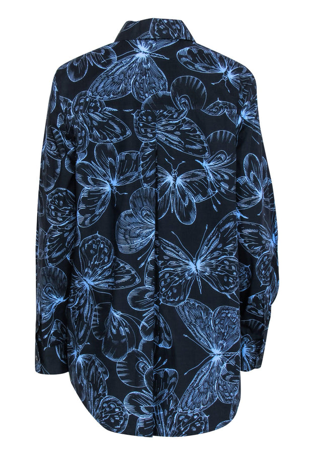 Current Boutique-Lela Rose - Navy & Blue Butterfly Printed Cotton Blouse Sz 12