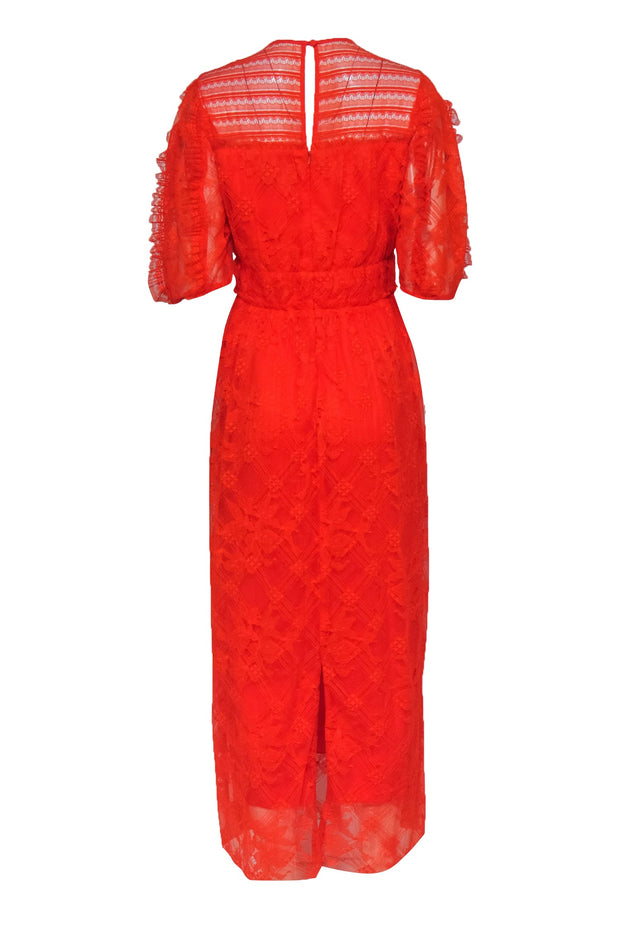 Current Boutique-Lela Rose - Orange Floral Lace Ruffled Maxi Dress Sz 6