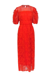 Current Boutique-Lela Rose - Orange Floral Lace Ruffled Maxi Dress Sz 6