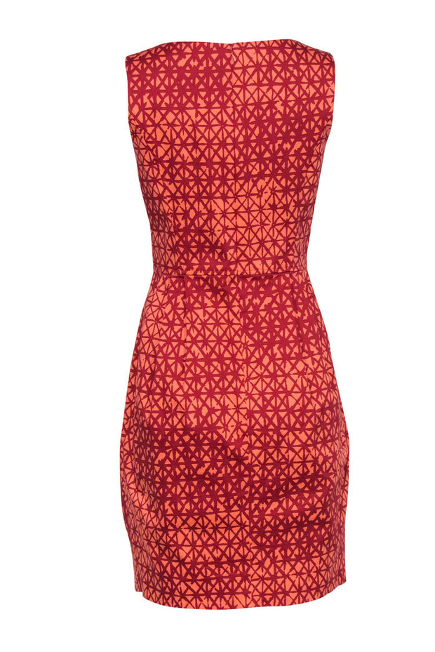 Current Boutique-Lela Rose - Pink & Red Crosshatch Printed Cotton Sheath Dress Sz 6