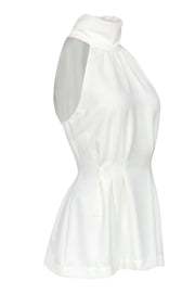 Current Boutique-Lela Rose - White Mock Neck Sleeveless Blouse w/ Waist Pleating Sz 6