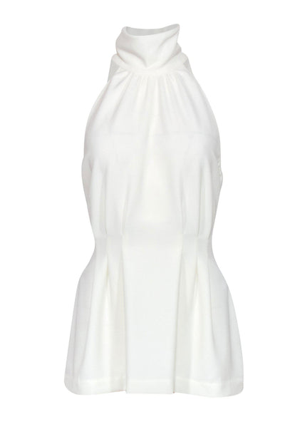Current Boutique-Lela Rose - White Mock Neck Sleeveless Blouse w/ Waist Pleating Sz 6
